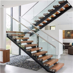 Modern design L shaped carbon steel straight wood staircase PR-T06