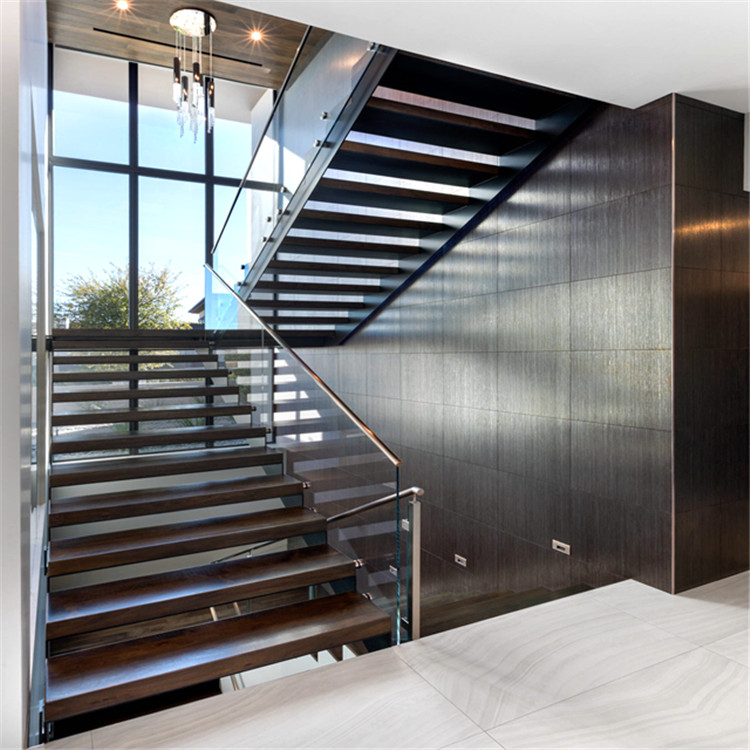 Modern Single stringer L-shaped Steel-wood Staircase PR-T16
