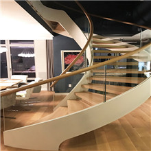 White Stringer Solid Wood Steps Curved Stair PR-C04