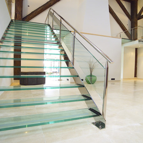 Safety Glass Rails Steel Stringer Stairs With Glass Step PR-L142