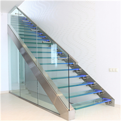 Custom mono stringer tempered laminated glass tread straight staircase for villa PR-T104