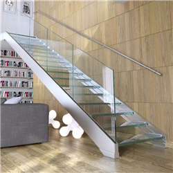 Indoor staircase design laminated straight staircase with glass balustrade PR-T105