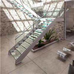Custom tempered glass staircase designs stainless steel glass straight staircase PR-T107