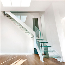 Laminated glass step staircase stainless steel straight staircase for villa PR-T108