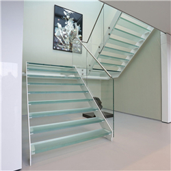 Mono stringer glass tread straight staircase indoor metal glass staircase PR-T112