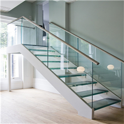 Modern l-shaped straight stairs indoor glass tread glass railing staircase PR-T113