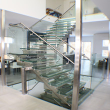 Modern style laminated glass straight floating staircase glass stair PR-T118
