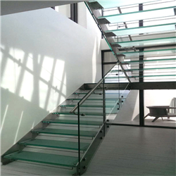Custom carbon steel glasss straight staircase modern design laminated glass staircase PR-T107