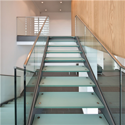 Interior laminated glass staircase modern build floating straight stairs PR-T109