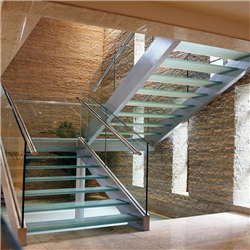 Modern design stainless steel glass staircase indoor laminated glass straight staircase PR-T110