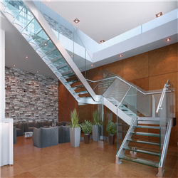 Modern u-shaped straight staircase design laminated glass straight staircase PR-T111