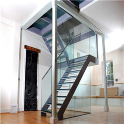 Carbon steel mono stringer u-shaped laminated glass straight staircase PR-T116
