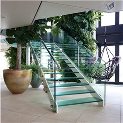 Custom fashion wrought iron stairs laminated glass staircase metal steel stairs design PR-T155