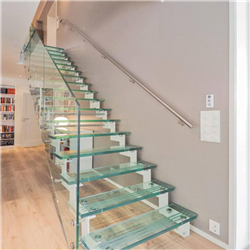 Building code tempered glass modern straight stairs steel structure staircase PR-T163