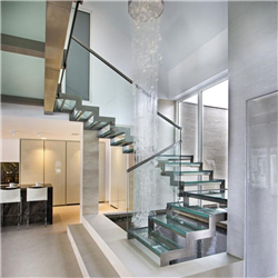 Prefabricate laminated glass staircase design indoor tempered glass stairs PR-T179