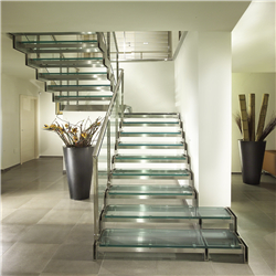 Custom stainless steel glass straight staircase laminated glass staircase PR-T152