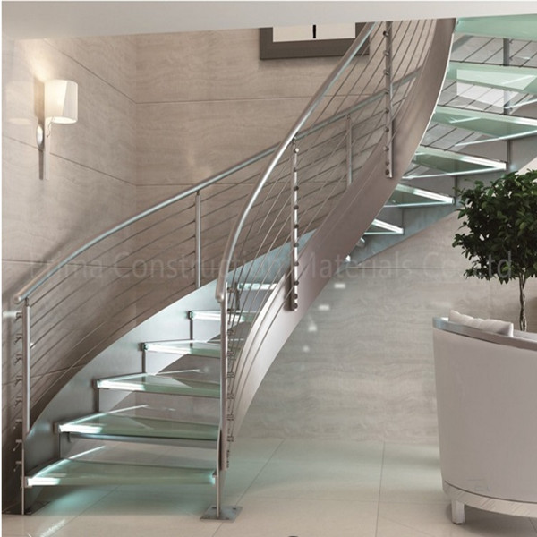 Apartment Curved Steel Glass Staircase Design PR-C06