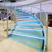 Stainless Steel 304 Railing Systems Design For LED Glass Steps Curved Staircase 