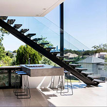Outdoor frameless glass railing mono stringer steel wood  staircase systems PR-L23