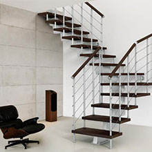  Modern Design  Wooden Staircase with cable Railing Stainless Steel Balustrade PR-L106