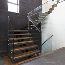 Customized wood Tread frameless glass railing Straight Staircase PR-L109 