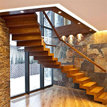 New arrival Customized zig zag beam wood Tread glass railing L shape Staircase PR-L56