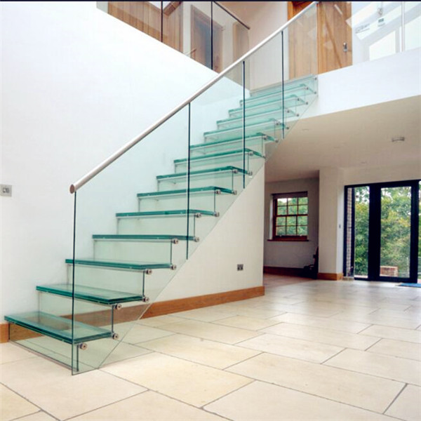 Oak wood tempered glass railing floating staircase