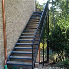 Exterior iron steel marble tread straight staircase with landing
