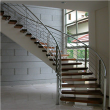 Acacia Wood Steps Curved Stair With Stainless Steel Railing Design PR-C05
