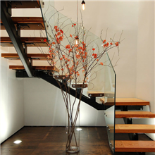 Interior Frameless Glass Railing Design For U - Shape Steel Wood Staircase