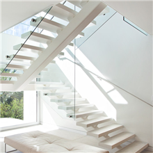 luxury single beam u shape straight staircase with side mount handrail and wood tread