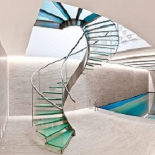 Double Stringers for Glass Steps Curved Staircase  