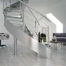 Apartment Stainless Steel Balustrade Laminated Glass Steps Curved Staircase 