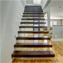 Floating staircase with wooden tread boards
