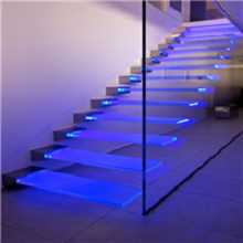 Indoor laminated tempered glass tread floating stair with LED strip