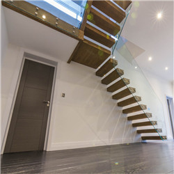 Modern indoor 50 mm thick solid oak wood steps Floating Stairs with glass railing DIY lowes price