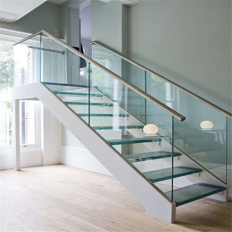Glass Staircase Straight Indoor Glass Stair Indoor Metal Frameless Glass Railing Staircase PR-T34 