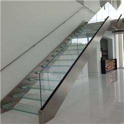 Prefab stainless steel straight staircase laminated glass staircase PR-T40