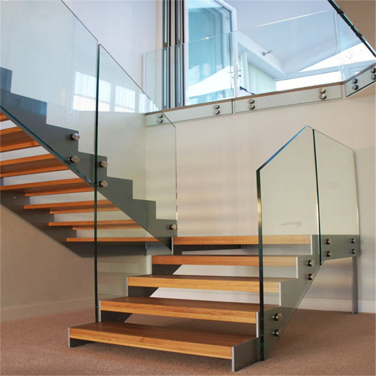 Prefabricated steel wood staircase u shaped staircase design residential steel stairs PR-T001