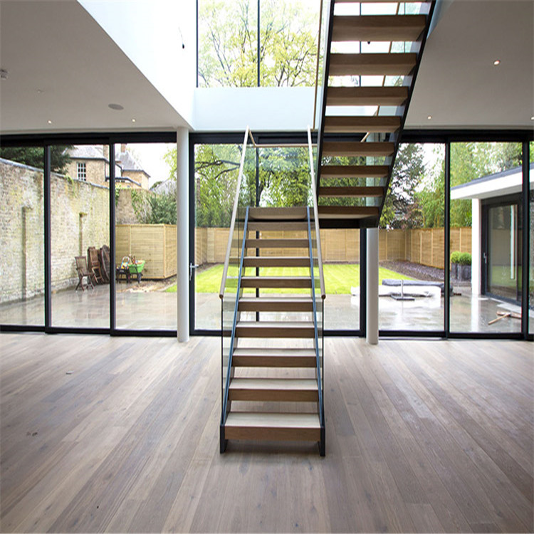 Prima custom easy diy install wood tread indoor u shaped stainless steel luxury stair PR-T002