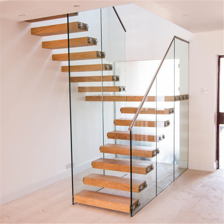 U shaped solid wood staircase carbon steel staircase PR-T006