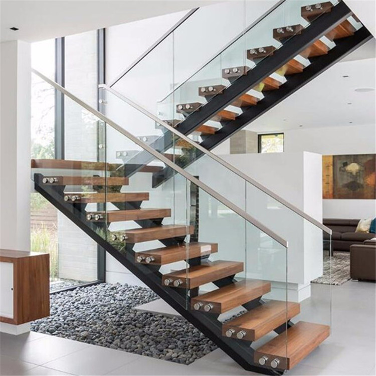 U shaped solid wood staircase carbon steel staircase PR-T006