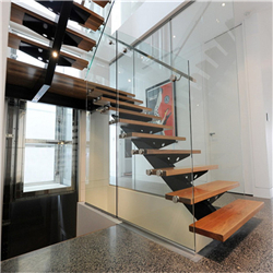 Safety u shaped wooden staircase galvanized steel floating stairs PR-T007