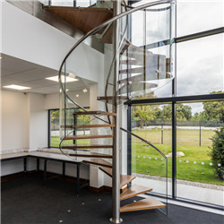 Indoor Modern Duplex Wood Curved Staircase With Spiral Shape