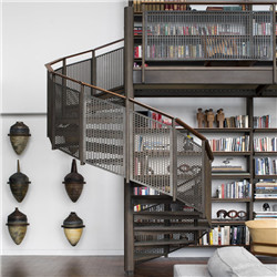 Powder Coated Steel Mesh Railing Metal Wood Spiral Staircase Design 