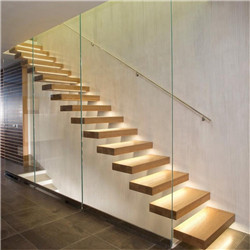 Hot selling glass railing solid wood steps build indoor staircase floating stairs