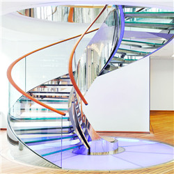 Glass Curved Staircase with Glass Tread Stainless Steel Handrail