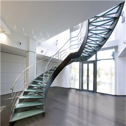 Small Space Curved Customized Curved Staircase with Frameless Glass Railing