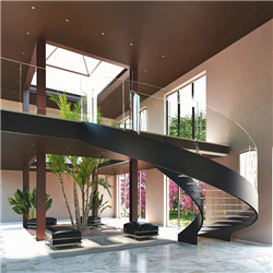 Decorative Glass Railing Indoor Metal Curved Stairs   Arc Staircase with glass Tread PR-C03