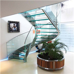 Indoor Iron Glass glass Curved Staircase Made in China PR-C05